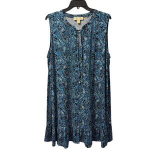 Michael Kors Paisley Sleeveless Dress Sz 2X Blue/Black Polyester Blend